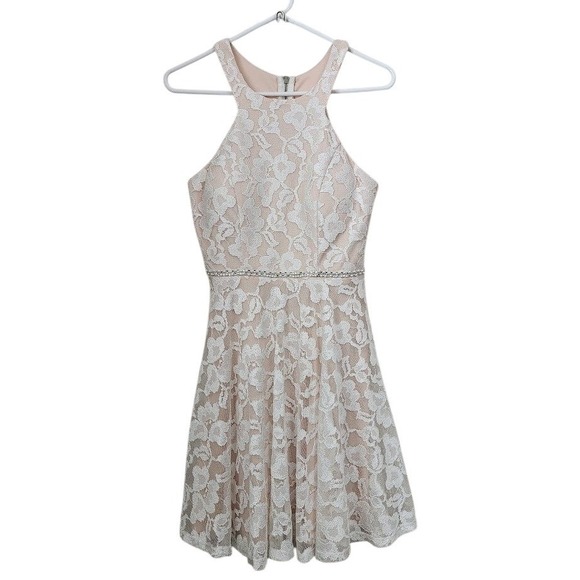 City Triangles Dresses & Skirts - City Triangles Lace Halter Dress Rhinestone Belt Blush Pink Size 6 F02